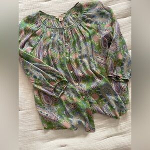 Sundance 100% silk blouse, green floral